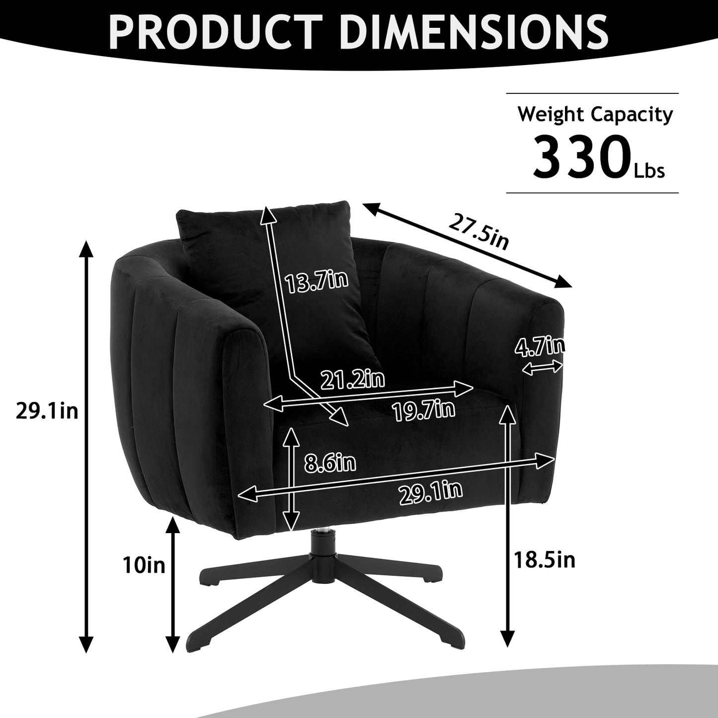 360° Swivel Velvet Accent Chair with Fluffy Cushion – Black