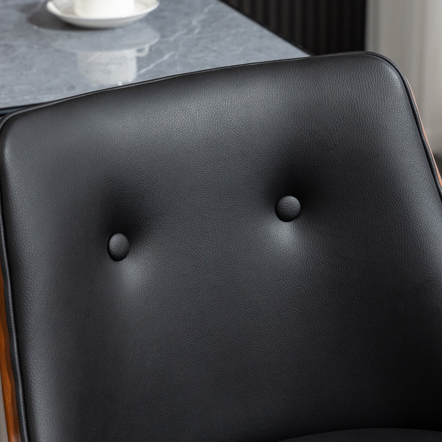 Set of 2 Black PU Leather Wingback Swivel Bar Stools with Tufted Back & Footrest
