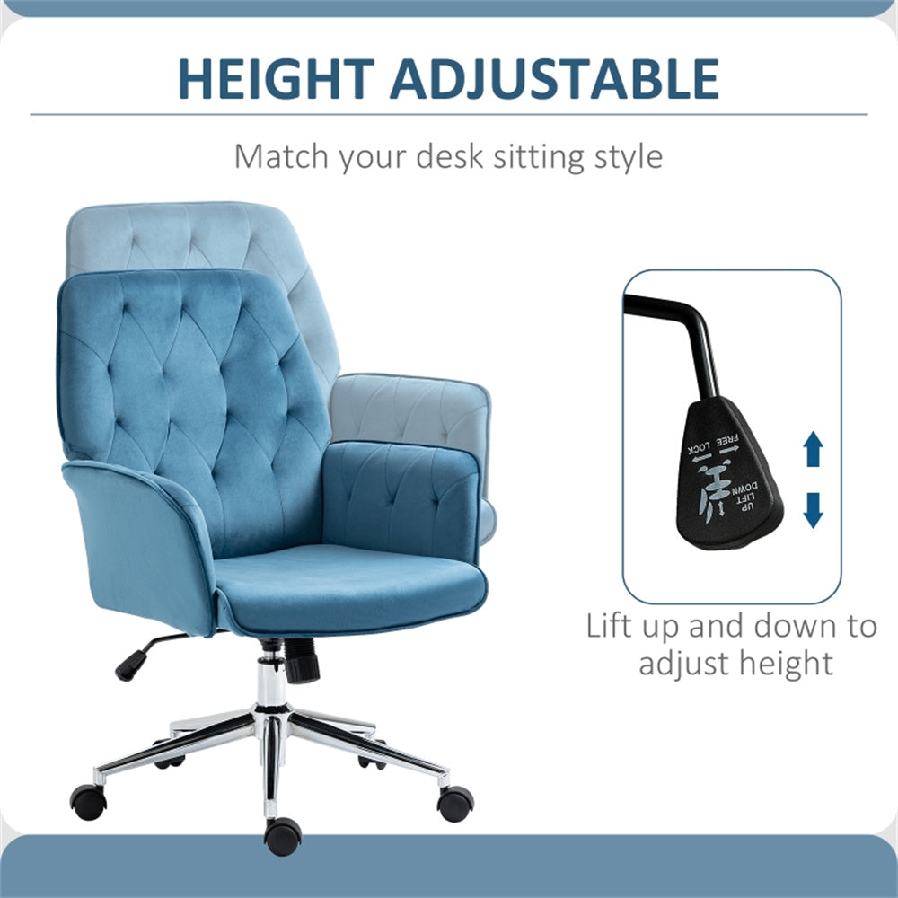 Blue Velvet Office Chair – Adjustable Height with Rocking Back & Armrests