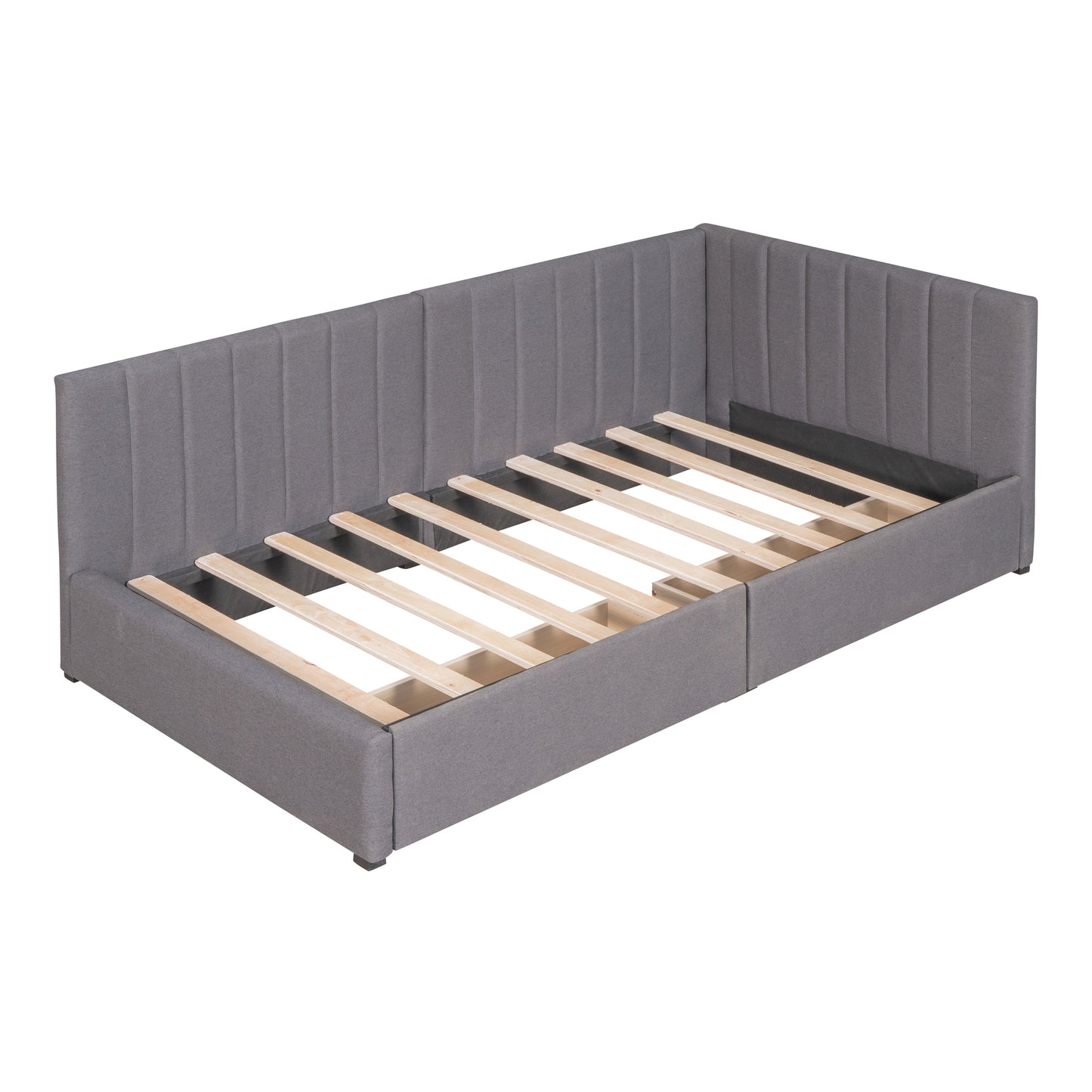Gray Twin Upholstered Daybed with 2 Storage Drawers – Linen Sofa Bed Frame