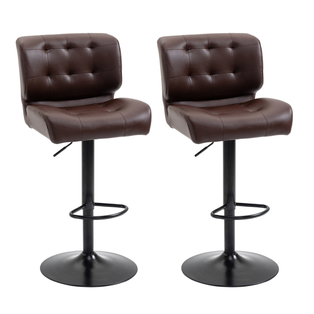 Set of 2 Adjustable Brown Bar Stools with Swivel Seats & Tufted Backrest