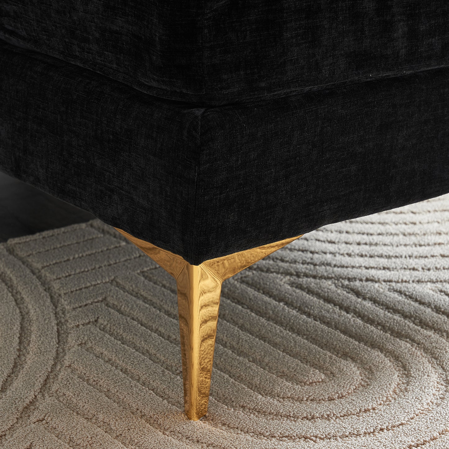 3-Seater Chenille Modular Sofa with Footstool, Gold Legs – Black