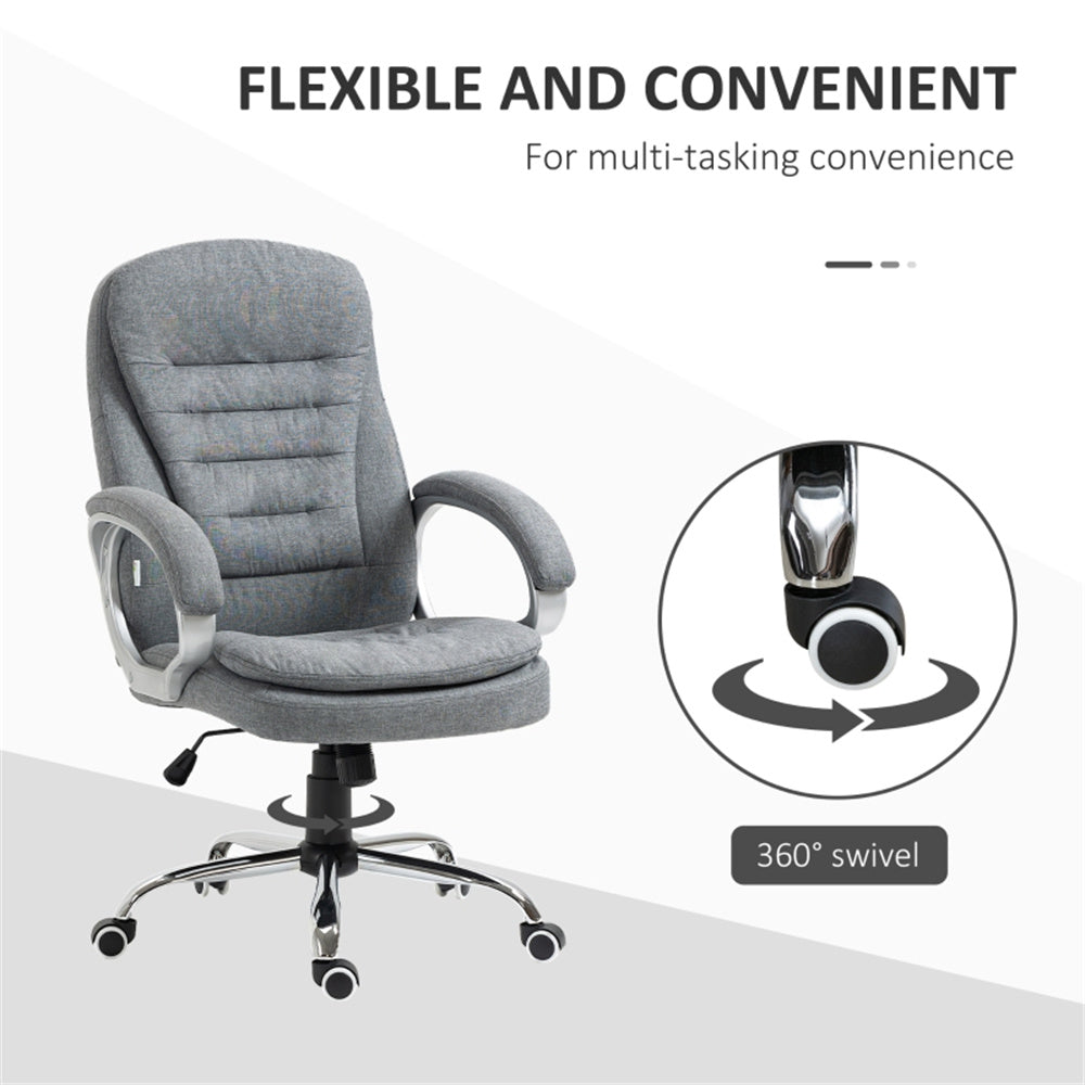 Grey High-Back Linen Office Chair with Lumbar Support & Adjustable Height