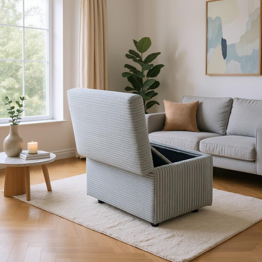 Light Gray Corduroy Storage Ottoman Bench with Hidden Compartment – 24.8