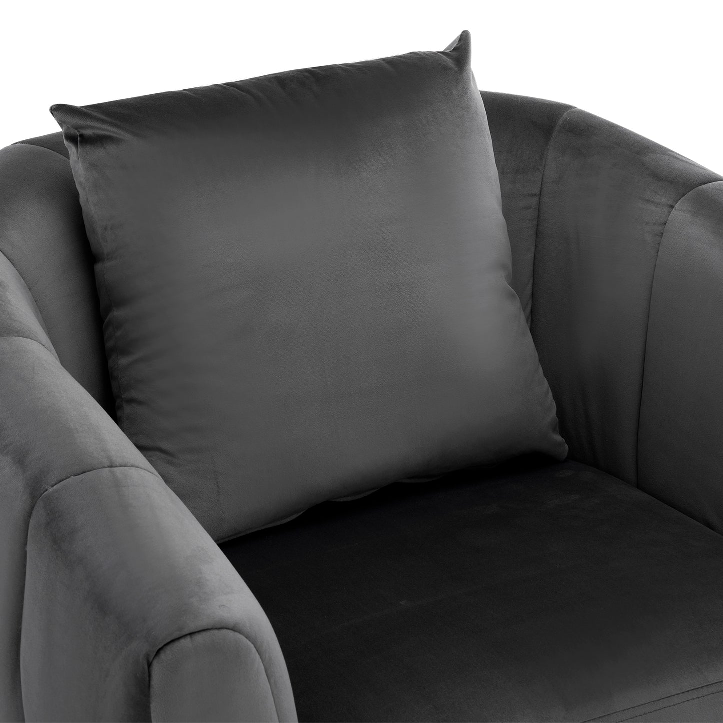 Velvet Barrel Chair with Ottoman & Lumbar Pillow – Gray Accent Set