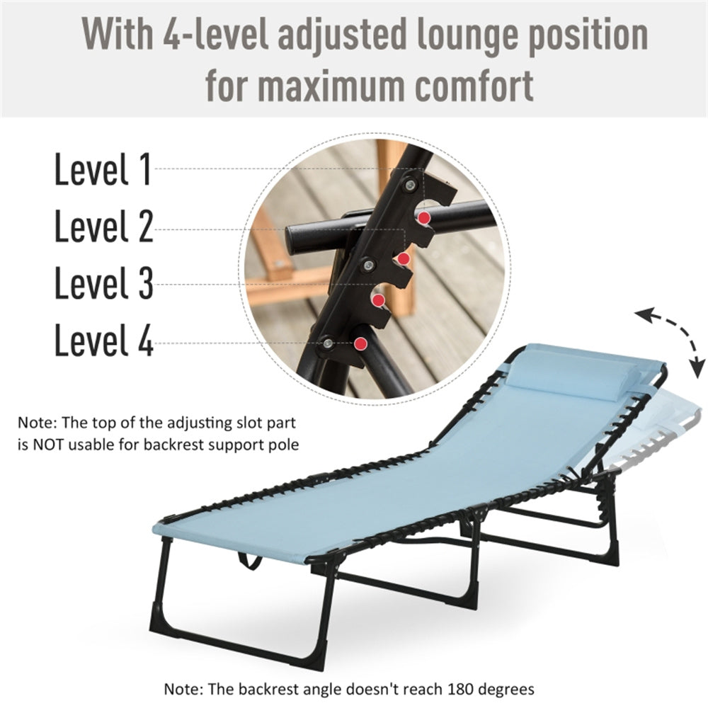 Blue Reclining Foldable Lounge Chair with Pillow & Mesh Fabric