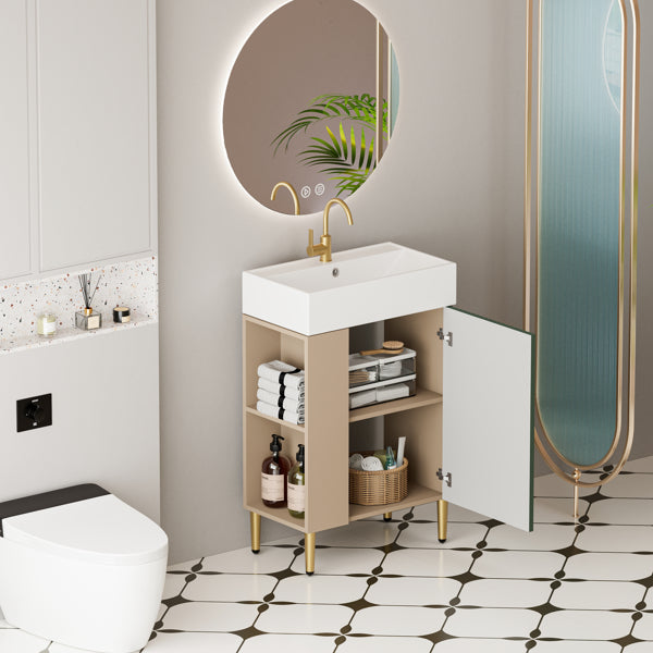 21.6" Bathroom Vanity with Sink, Open Shelf & Soft-Close Door, Green