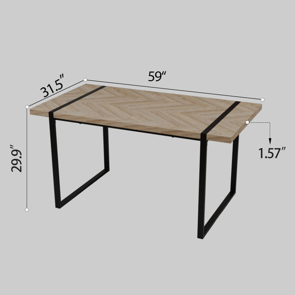 59" Light Wood Dining Table Set w/ 4 Suede Chairs – Modern & Cozy Style