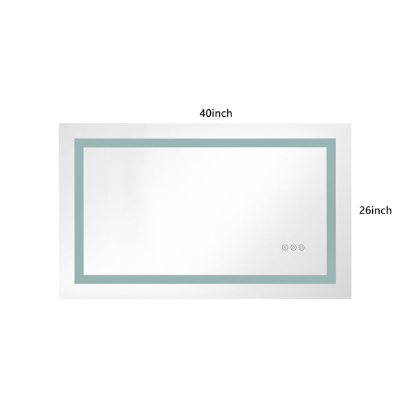 40x26" LED Bathroom Mirror with Frontlit & Backlit, Anti-Fog, Dimmable, 3 Colors