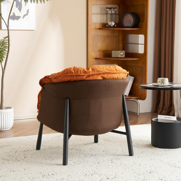 Modern Velvet Barrel Accent Chair with Metal Legs – Burnt Orange Armchair