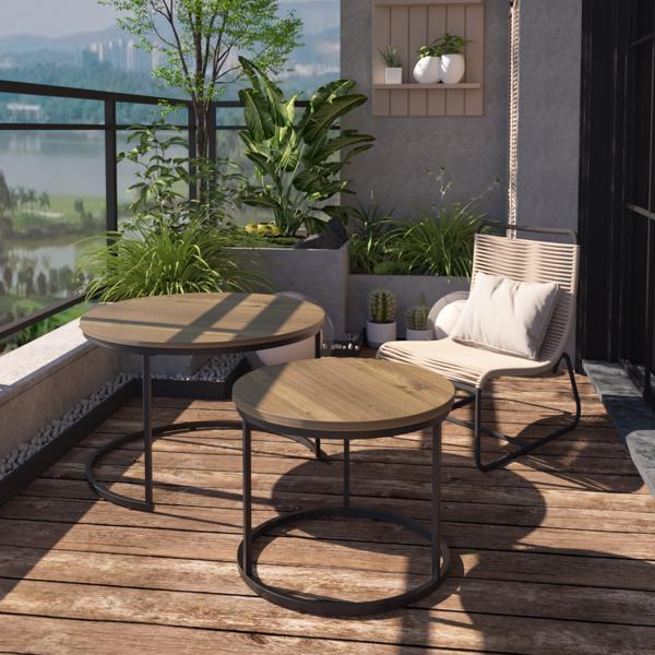 Round Nesting Coffee Table Set of 2 with Marble Top & Metal Frame – Modern Living Room