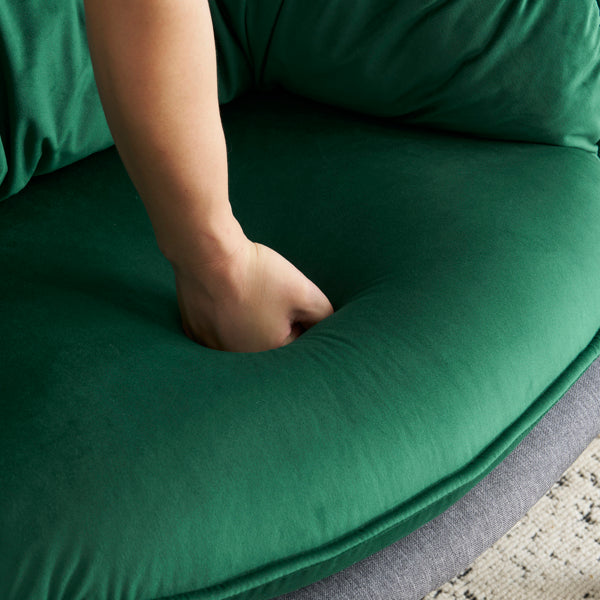 Modern Velvet Barrel Accent Chair with Metal Legs – Green Armchair