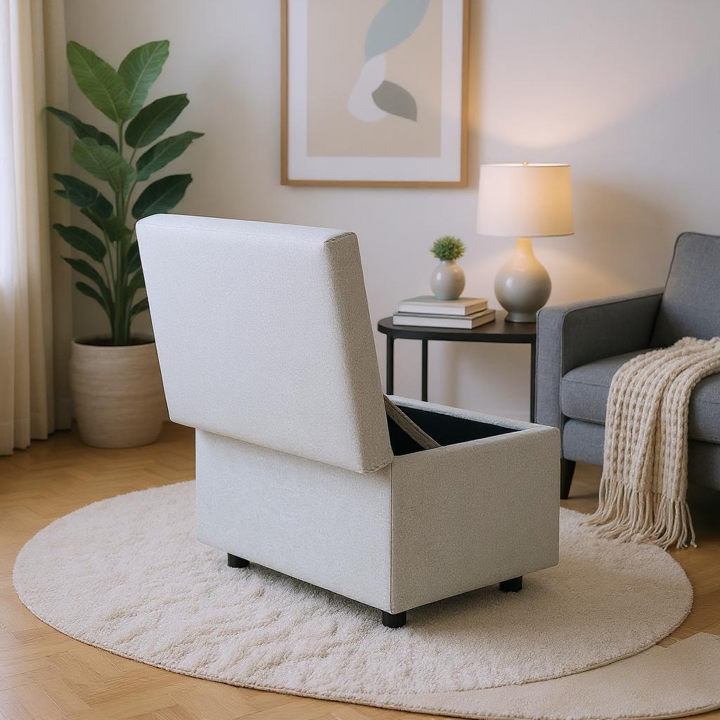 Light Gray Linen Storage Ottoman Bench with Hidden Compartment – 24.8" Wide