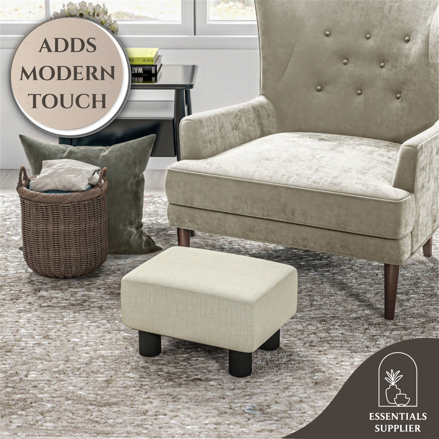 Linen Fabric Foot Rest Ottoman – Compact, Lightweight & Stylish