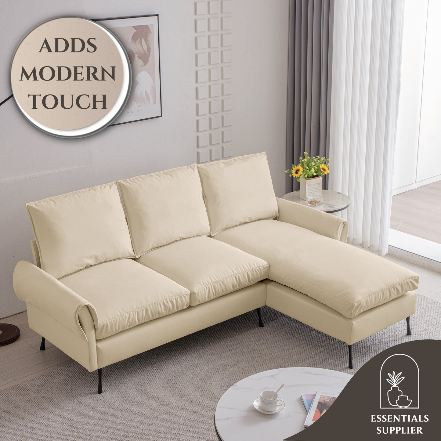 81" Modern L-Shaped Sofa with Reversible Chaise – Tech Leather Couch