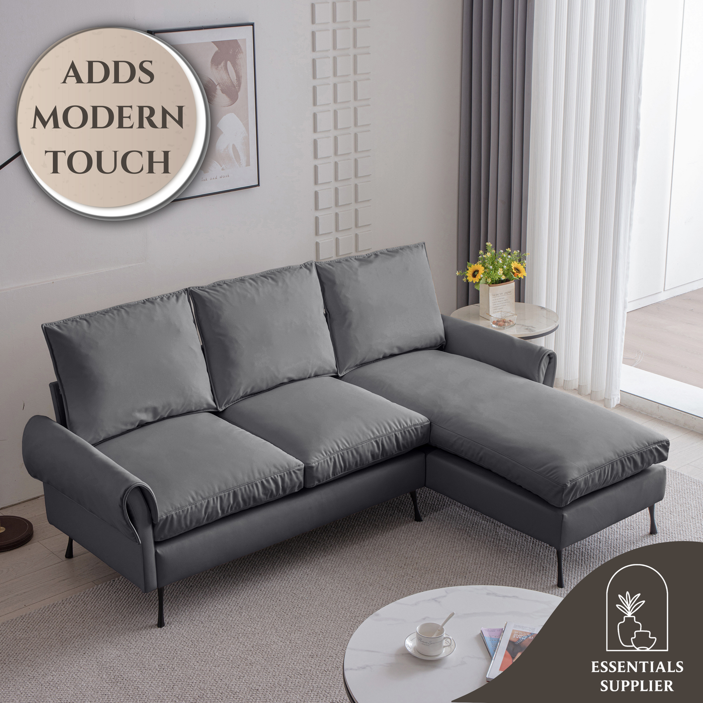 81" Modern L-Shaped Sofa with Reversible Chaise – Tech Leather Couch