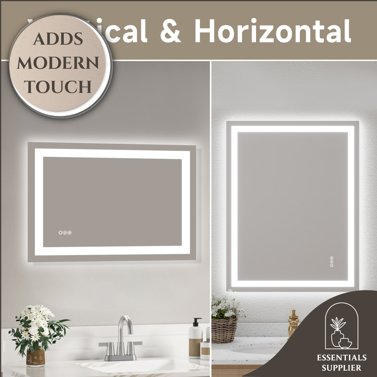 28x36" Dual LED Light Frameless Mirror – Front & Back Lighting