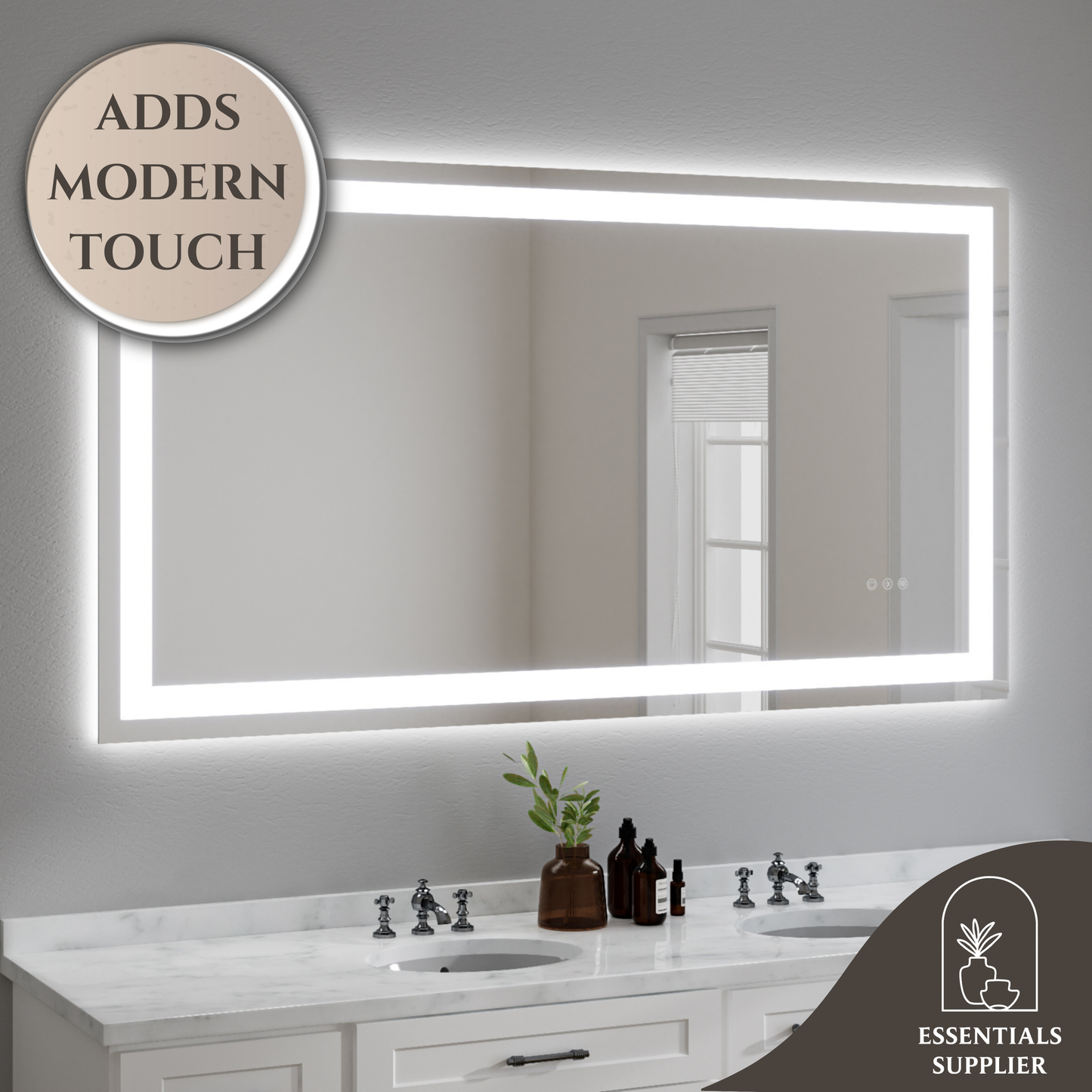 55x30 Dual LED Light Frameless Mirror – Front & Back Lighting