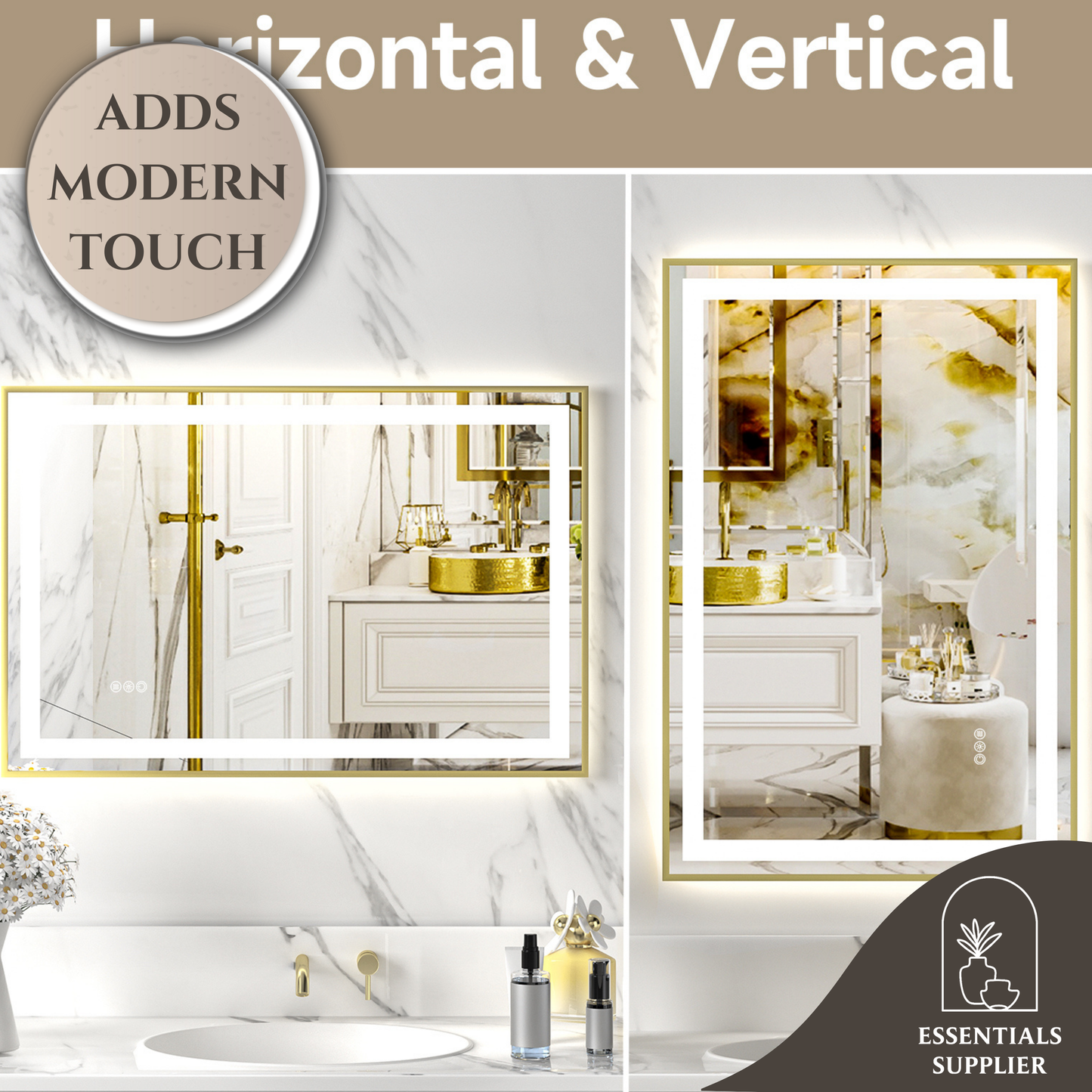 24x36" Gold Framed LED Mirror with Dual Front & Back Light Strips