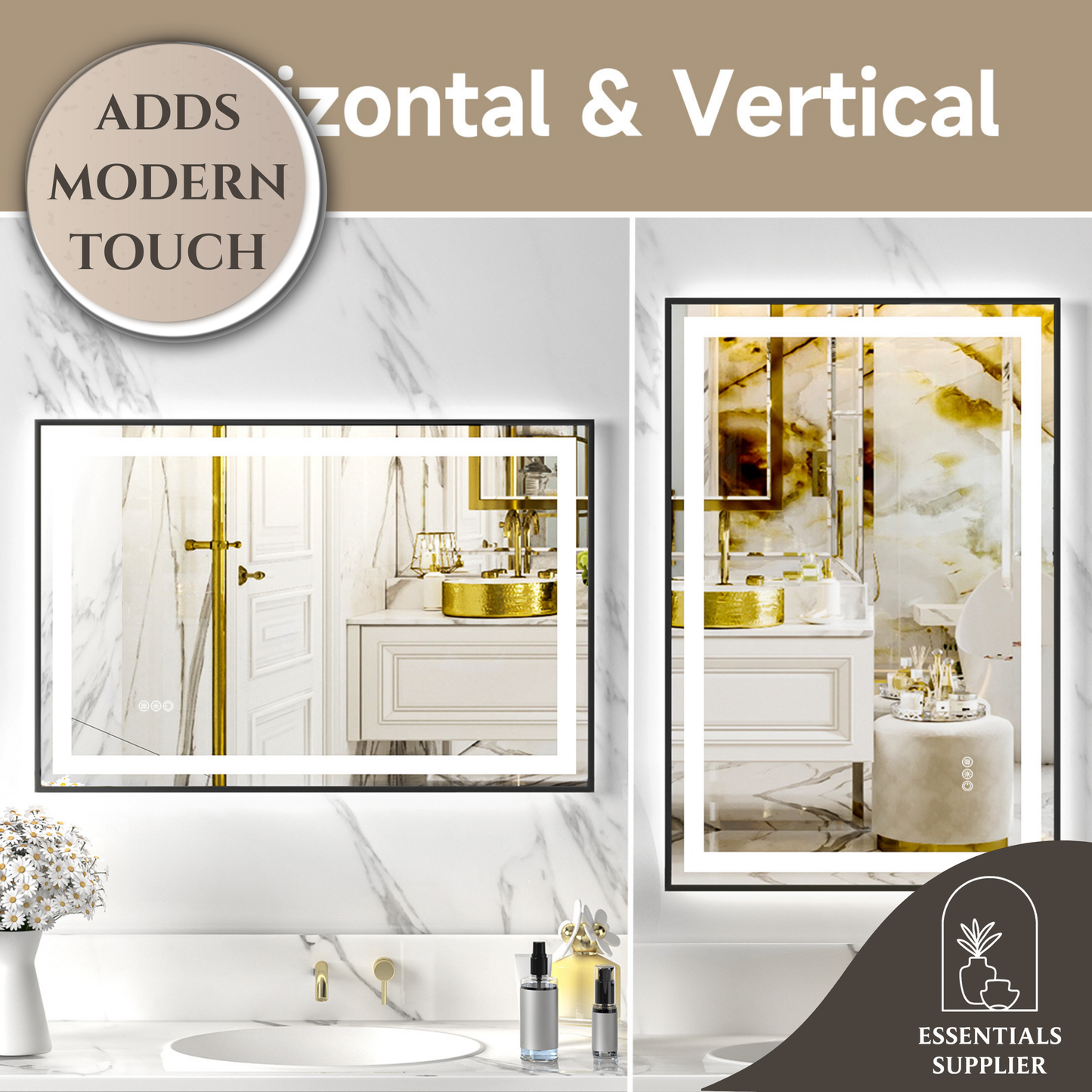 24x36" Black Framed LED Mirror with Dual Front & Back Light Strips