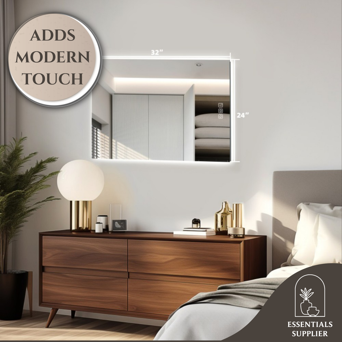 32" x 24" LED Bathroom Mirror with Defogger & Dimmable Backlight