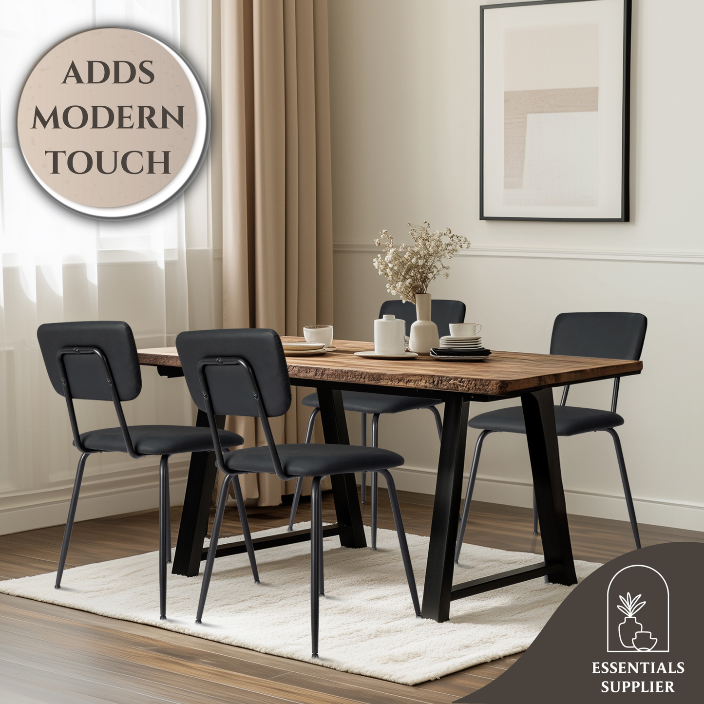 Set of 4 Modern Black Padded Dining Chairs for Kitchen, Bar & Office Use