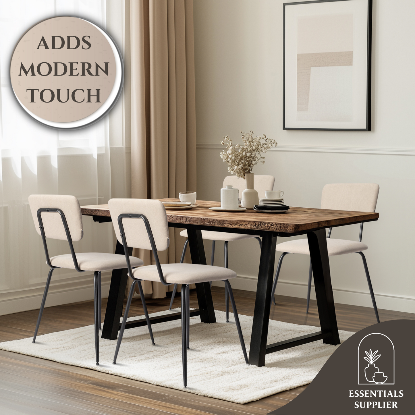 Set of 4 Modern White Padded Dining Chairs for Kitchen, Bar & Office Use