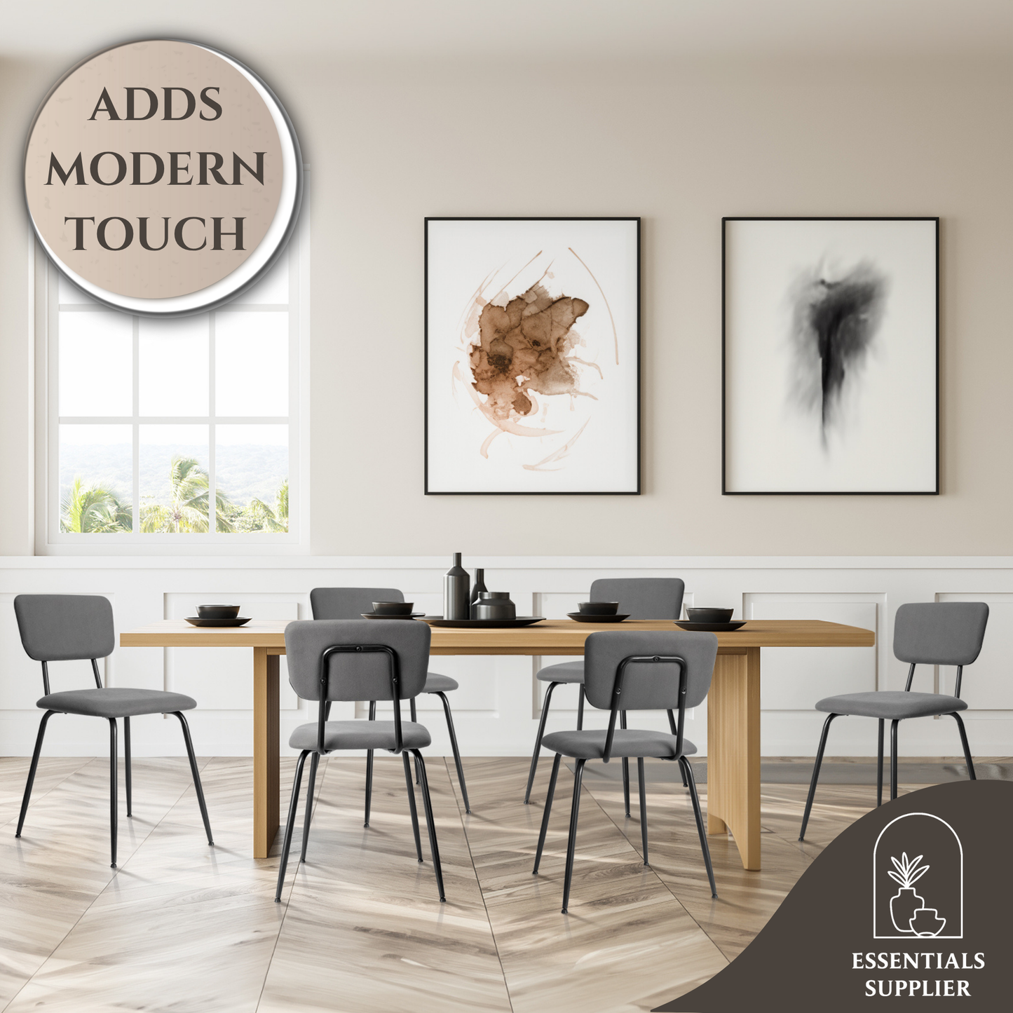 Set of 6 Modern Grey Padded Dining Chairs for Kitchen, Bar & Office Use