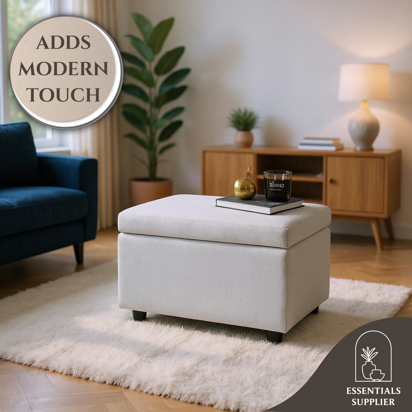 Light Gray Linen Storage Ottoman Bench with Hidden Compartment – 24.8" Wide