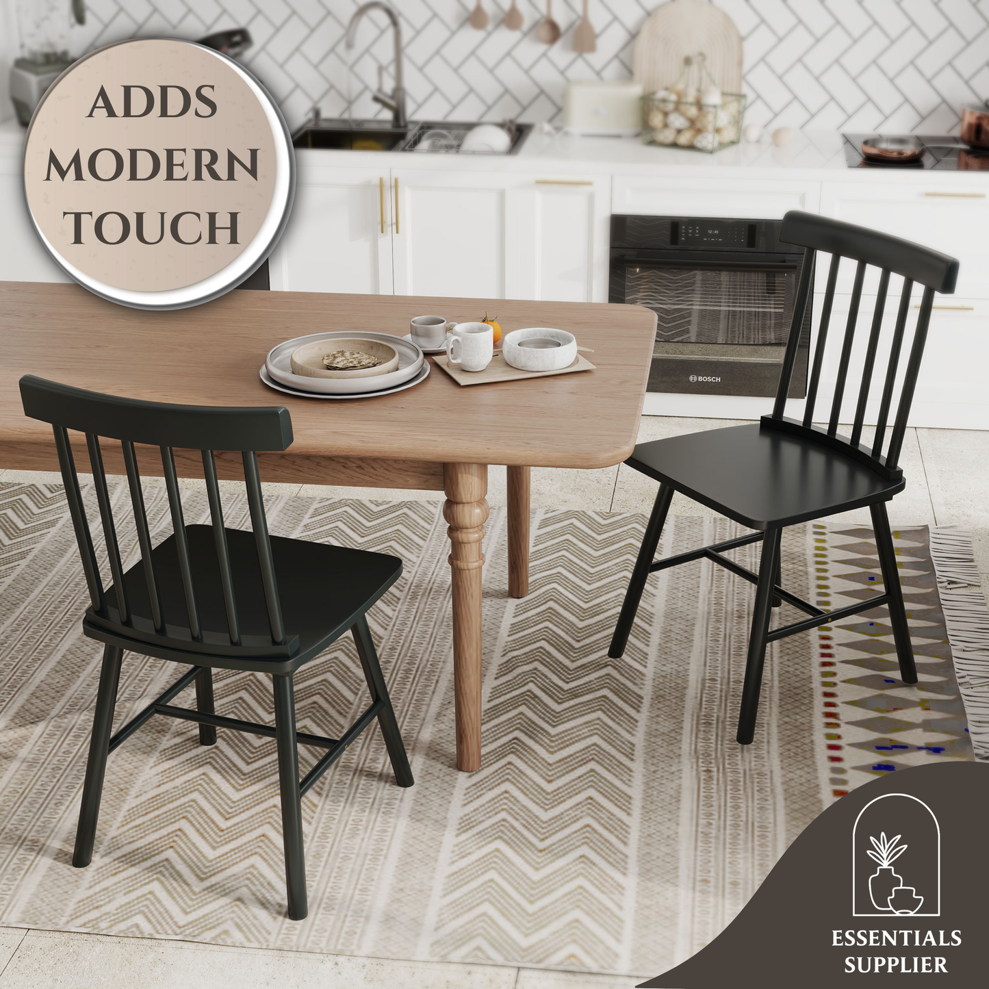Black Wooden Farmhouse Dining Chairs – Set of 4