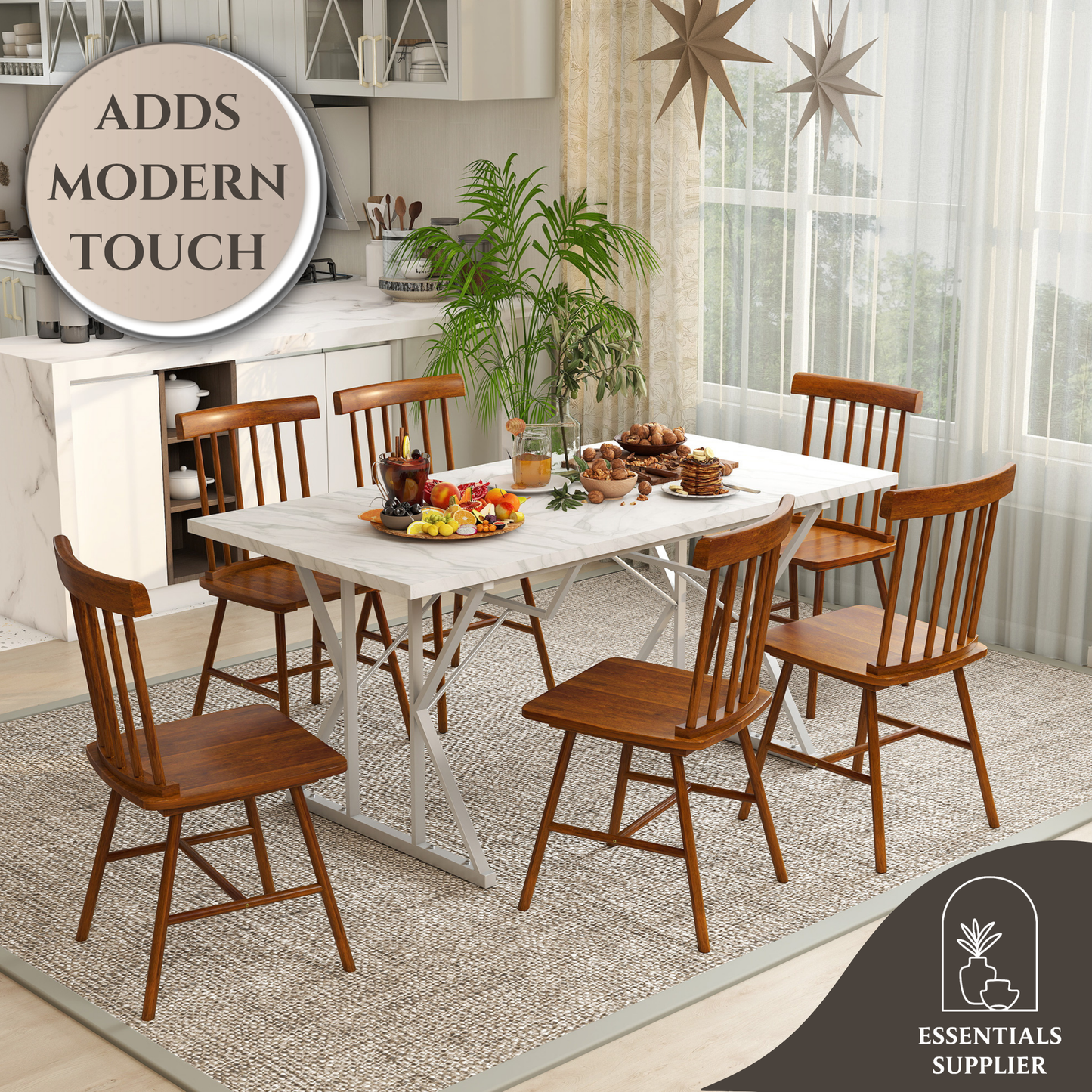 Light Brown Wooden Farmhouse Dining Chairs – Set of 4