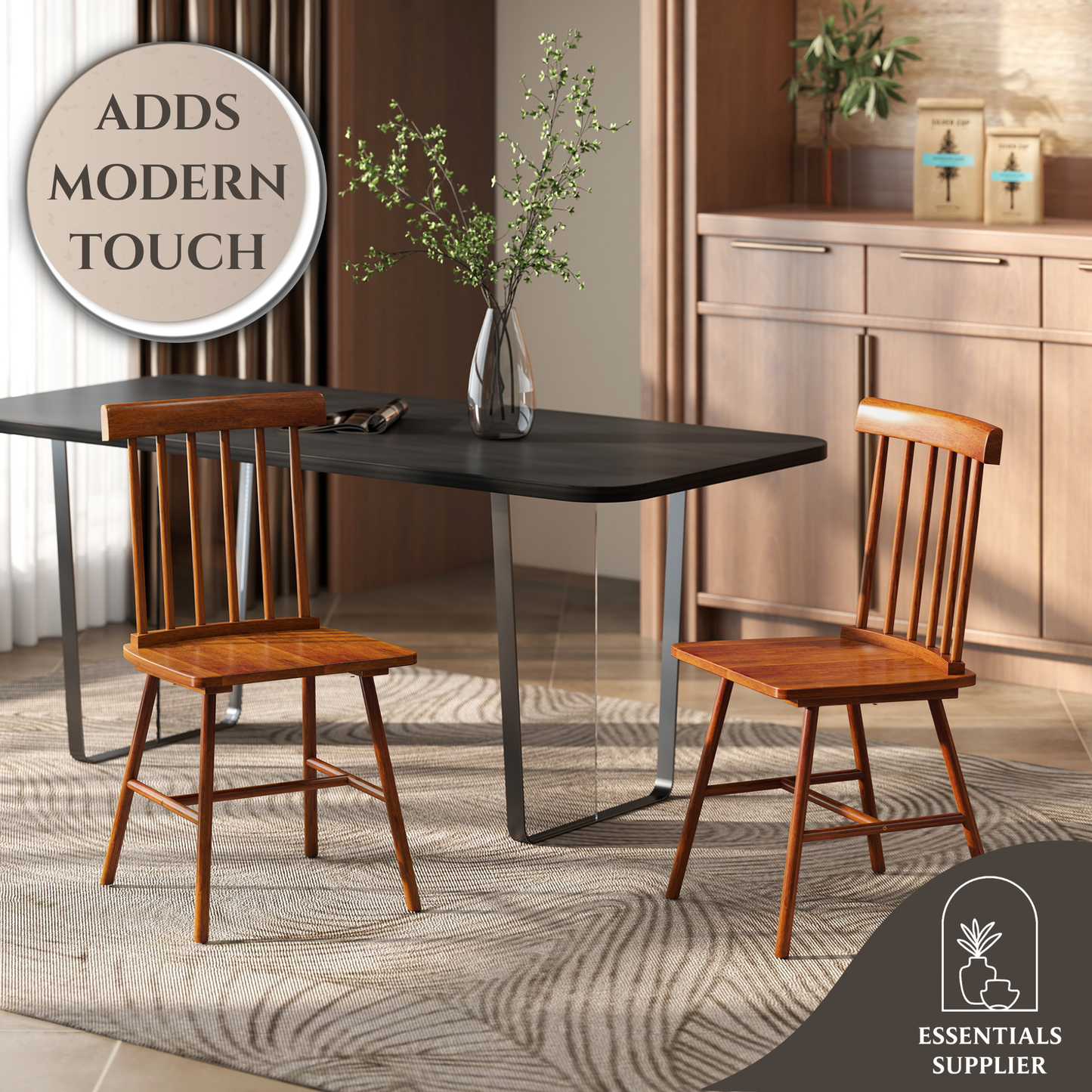 Light Brown Wooden Farmhouse Dining Chairs – Set of 2