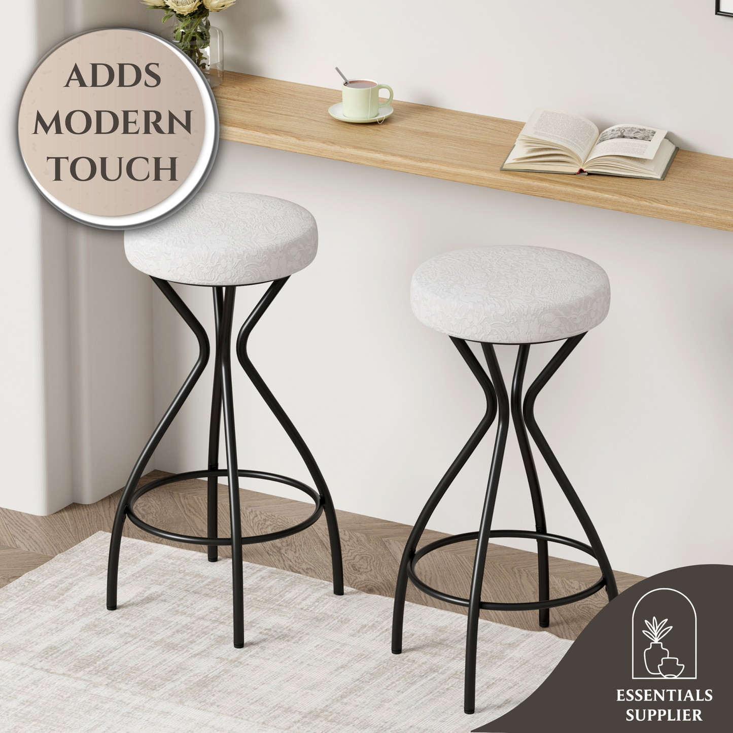 29" Floral Print Counter Height Bar Stools with Footrest – Set of 2 Upholstered