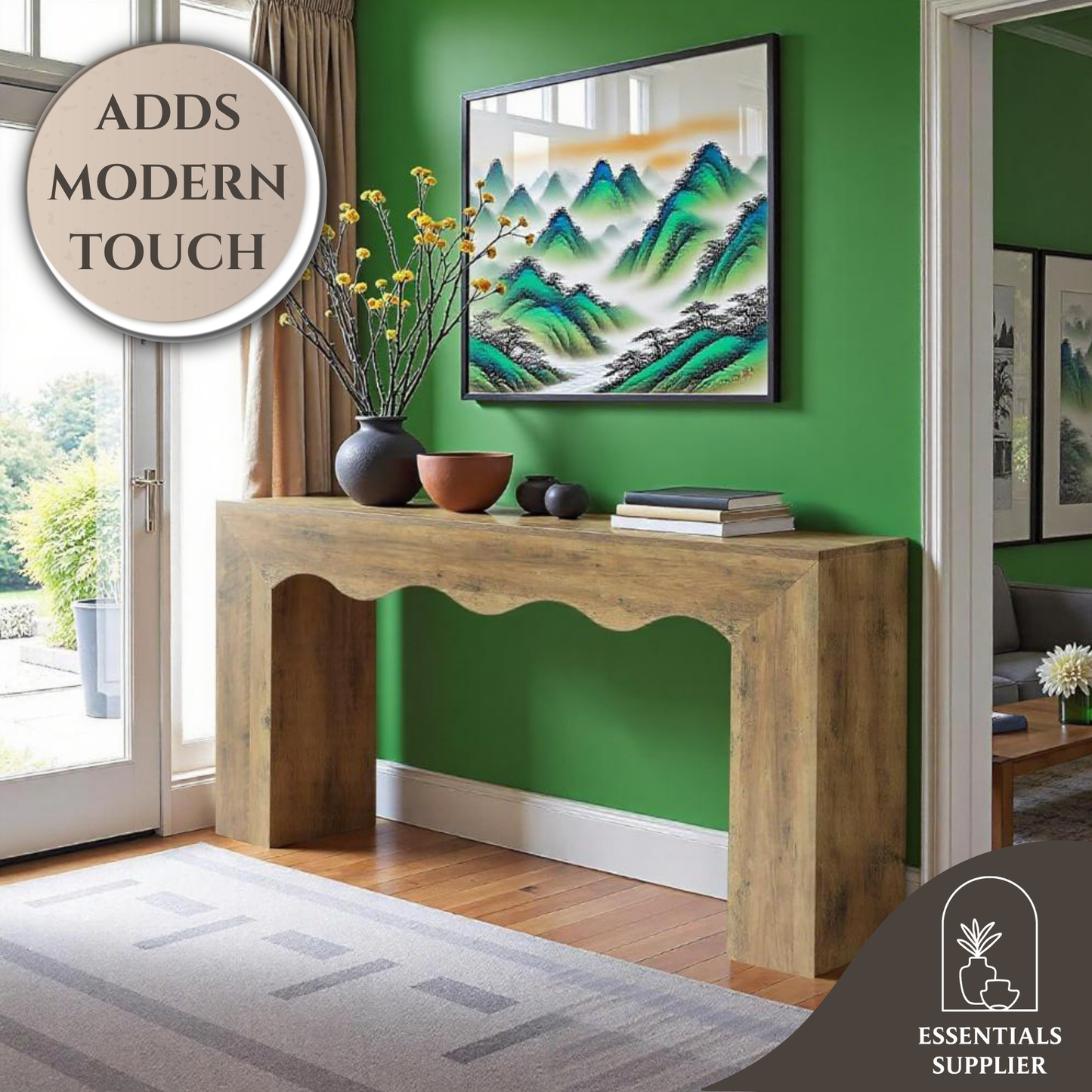 63" Retro Wavy Edge Console Table – Modern Entryway Sofa Table with Storage