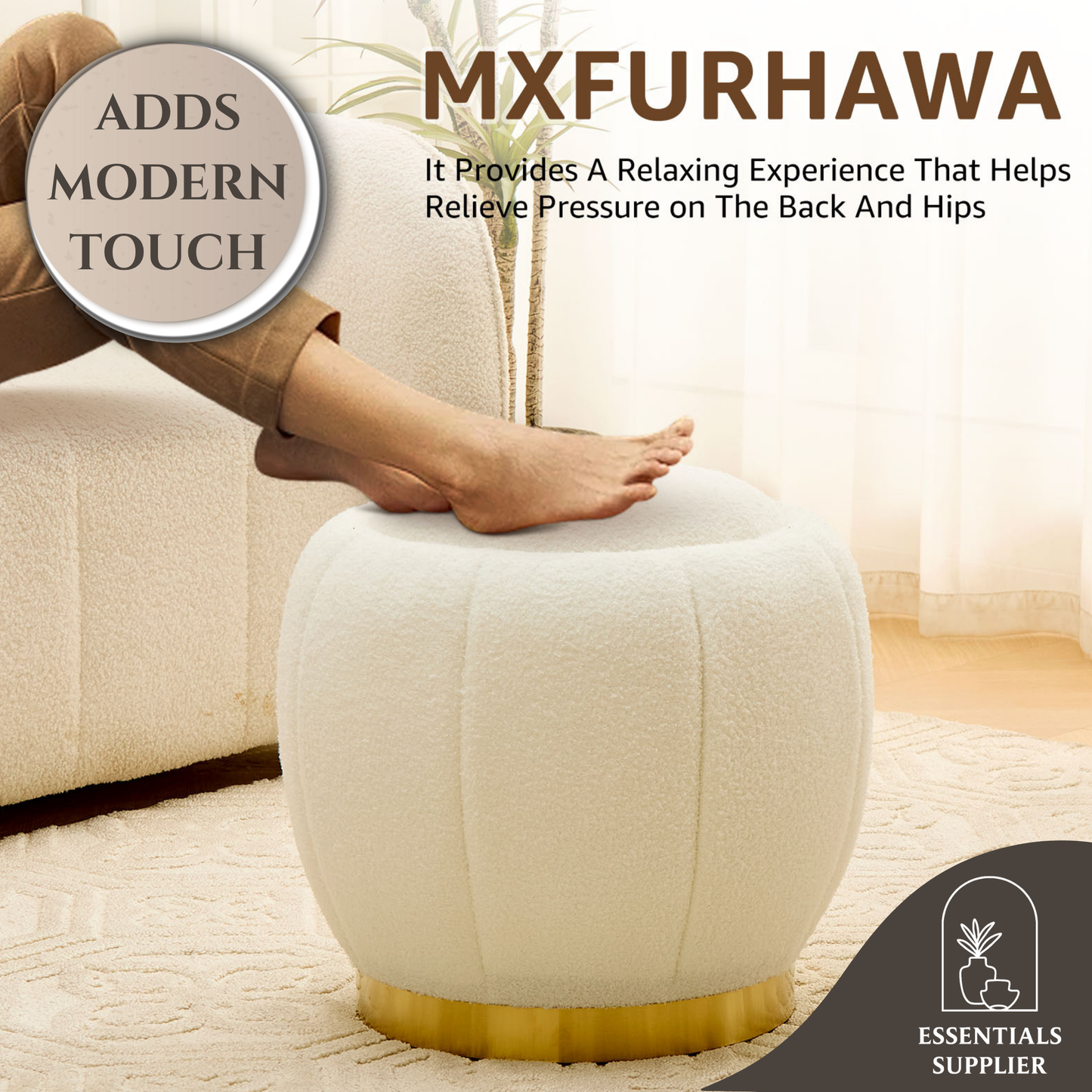 Storage Ottoman Footrest with Soft Seat, Velvet Stool Accent, White