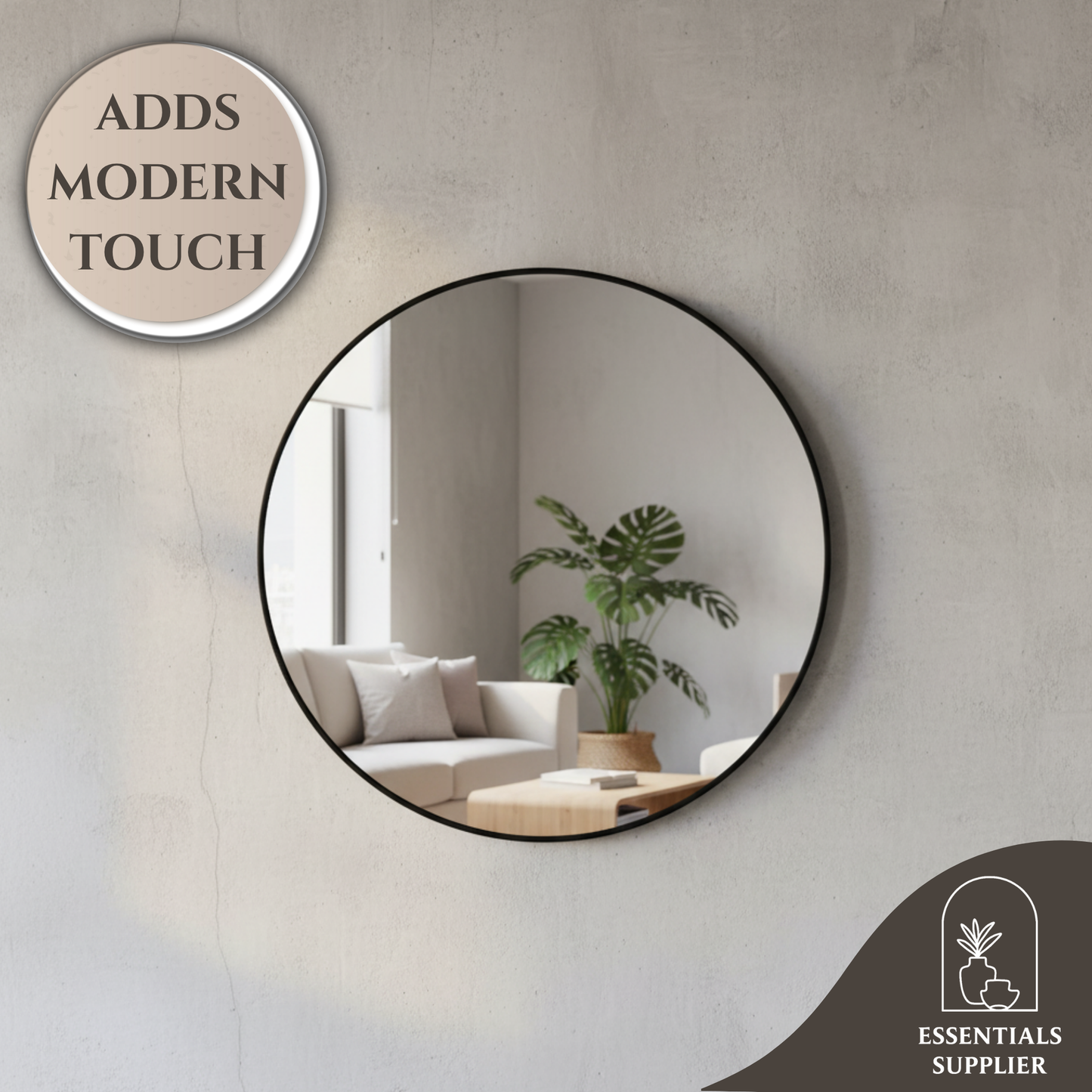 39" Black Round Wall Mirror – Modern Metal Frame for Bathroom or Bedroom