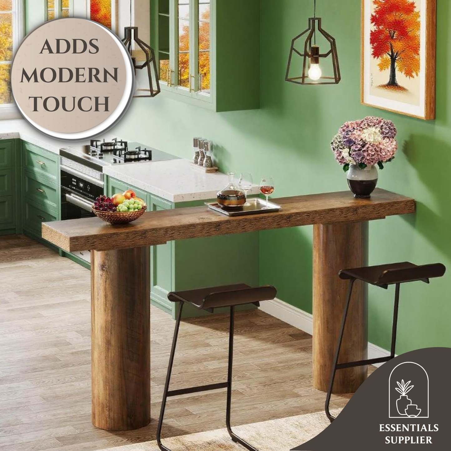 63" Rustic Farmhouse Bar Console Table – Narrow Counter Height Sofa Accent