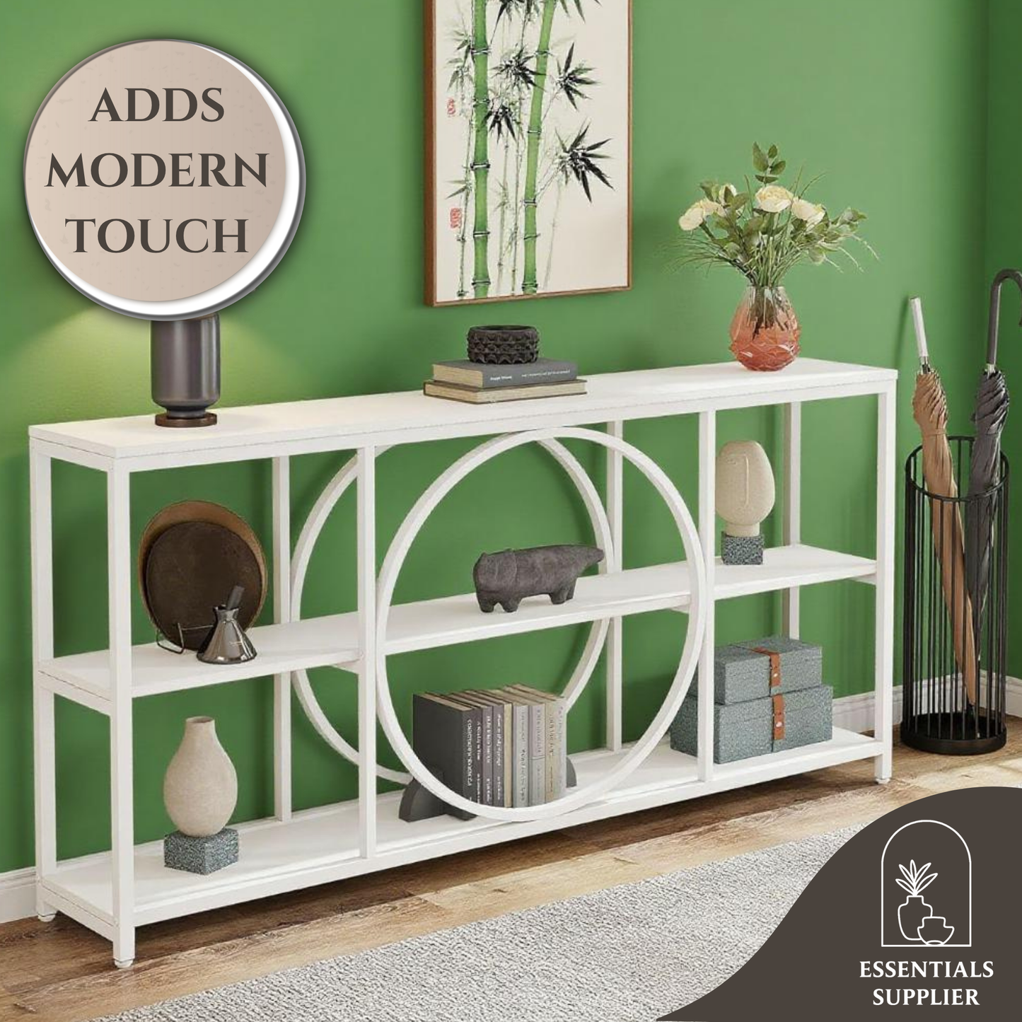 63" Retro Wavy Edge Console Table – Modern Entryway Sofa Table with Storage