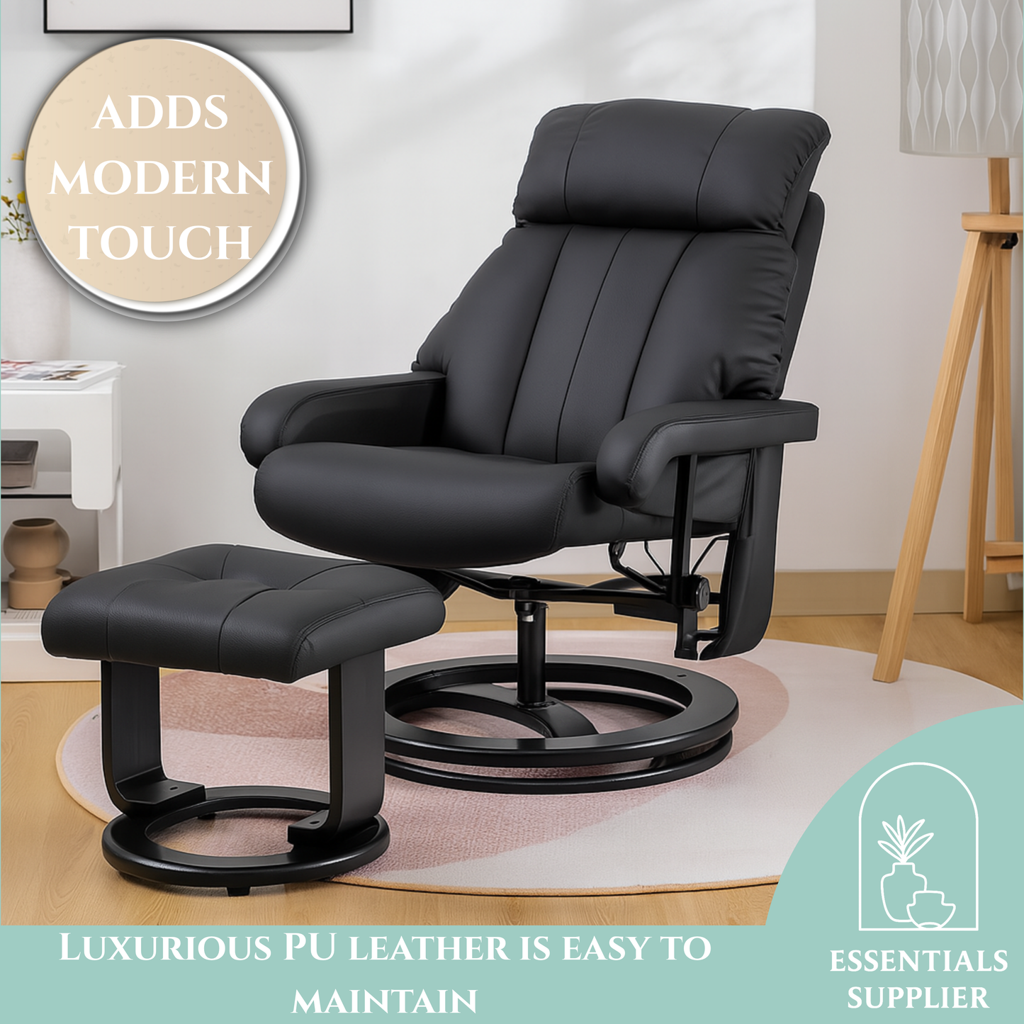 PU Leather Massage Recliner Chair with Ottoman & Remote, Black