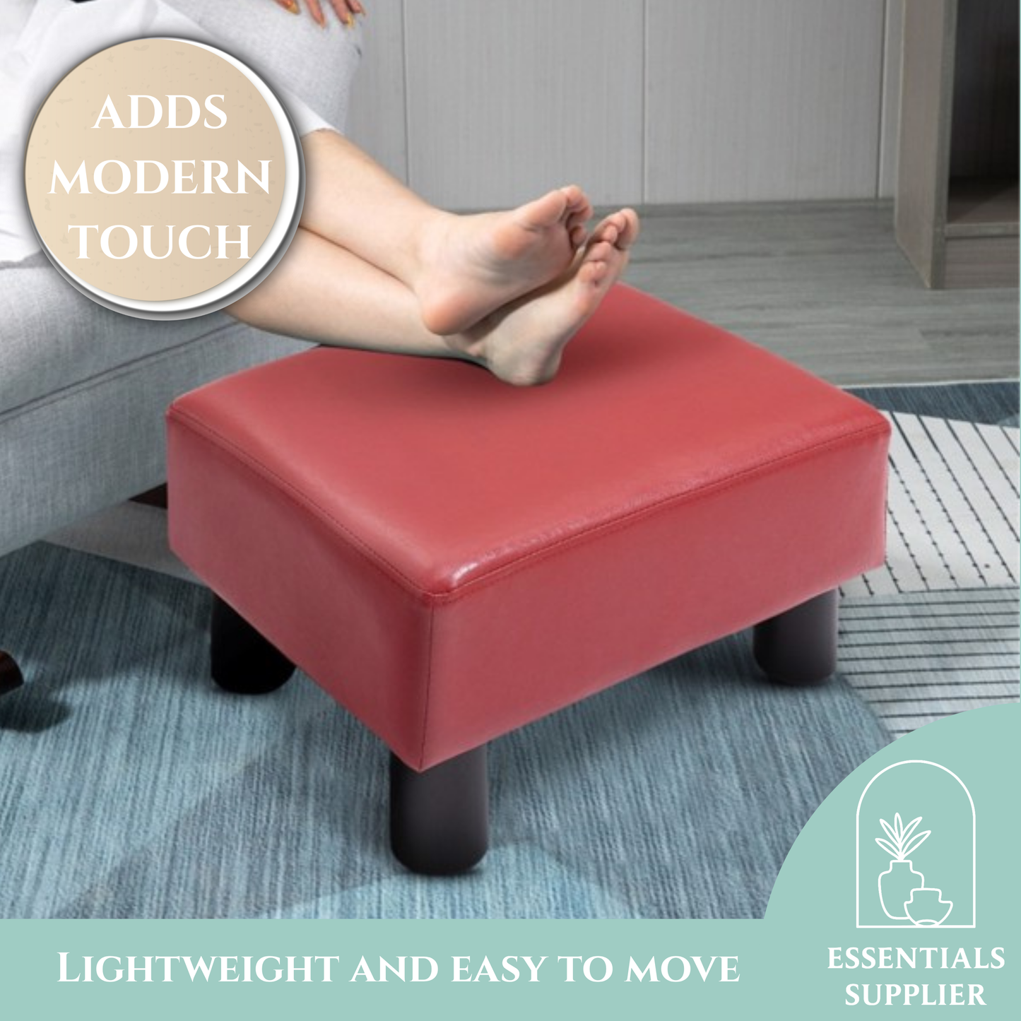 Red Faux Leather Foot Rest Ottoman – Chic, Lightweight & Durable