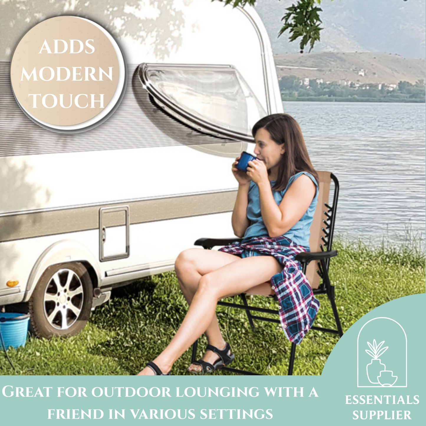 Foldable Mesh Patio Armchair – Beige Outdoor Chair