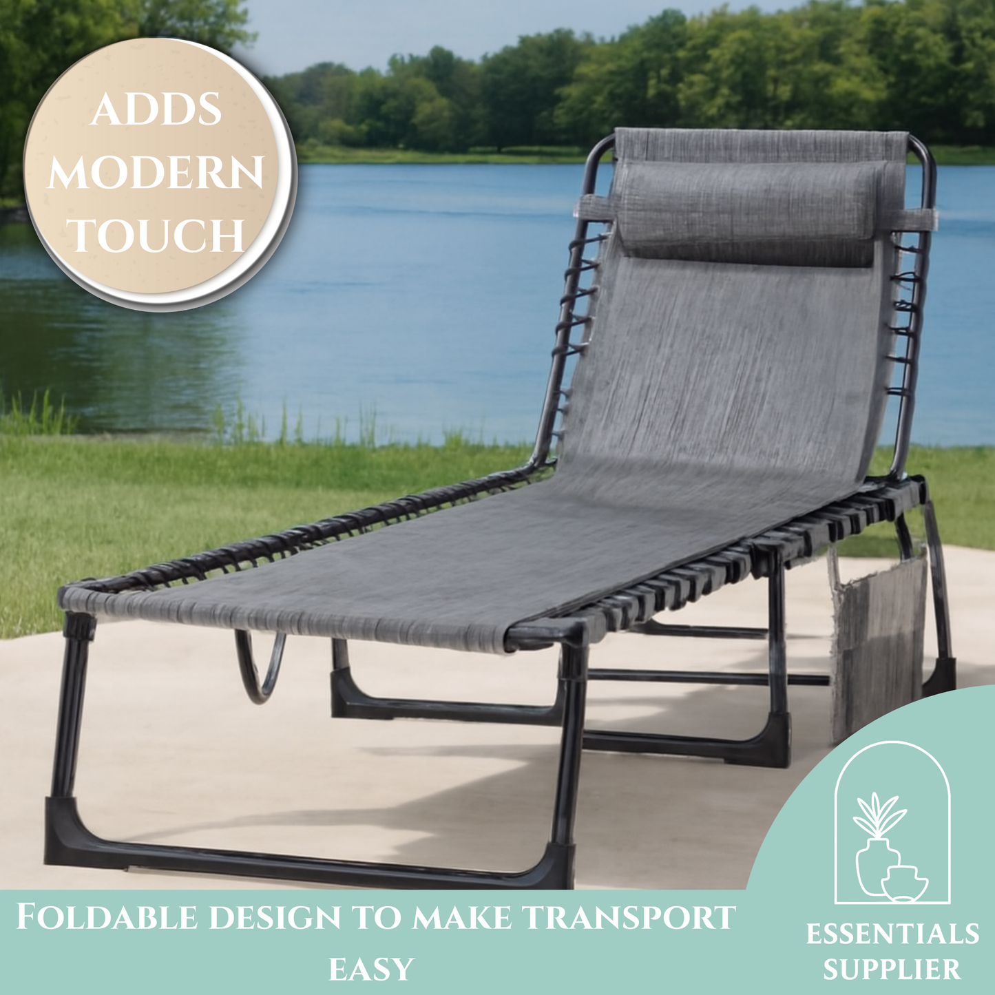 Grey Folding Outdoor Sun Lounger with Adjustable Backrest & Breathable Mesh
