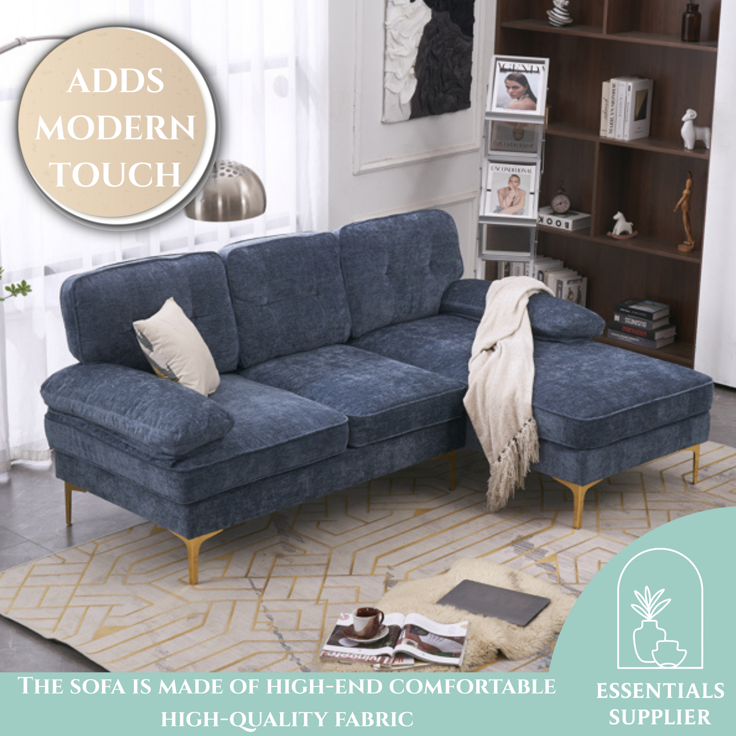Blue 3-Seater Modular Sofa – Simple, Stylish Indoor Seating