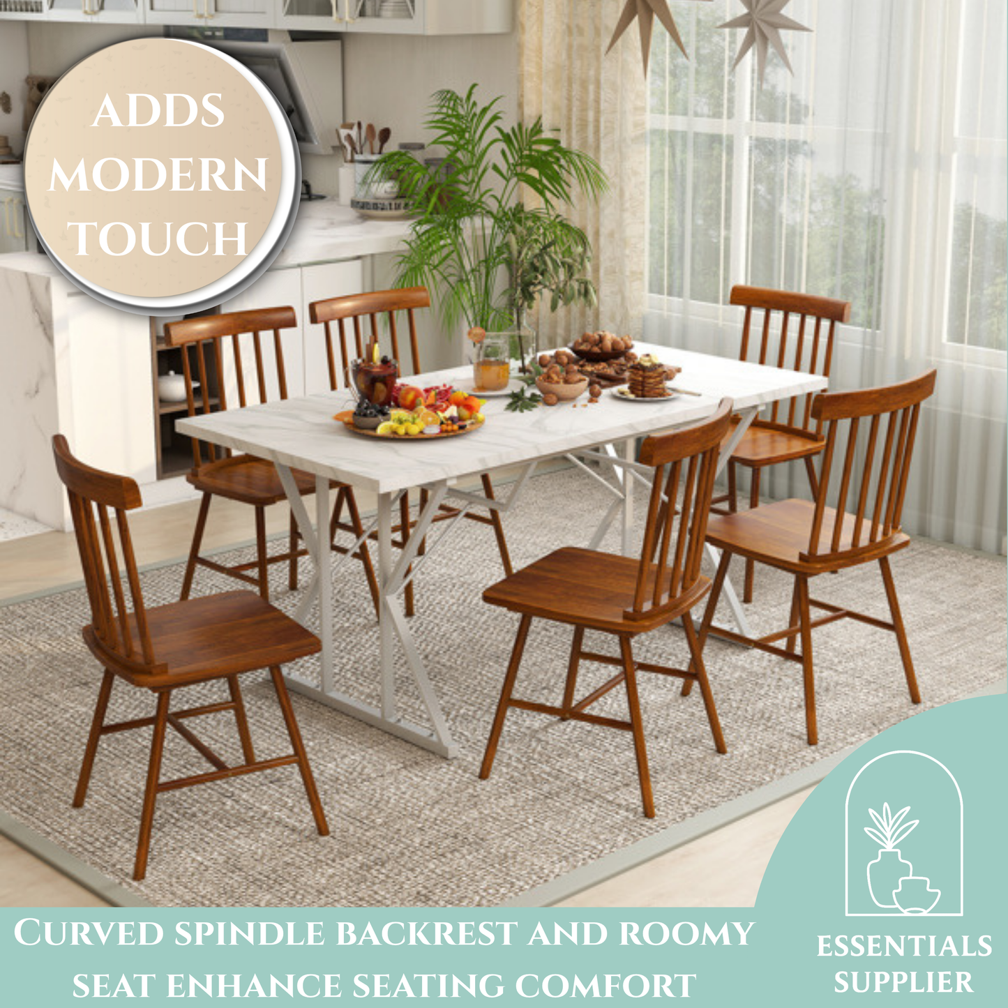 Light Brown Wooden Farmhouse Dining Chairs – Set of 4