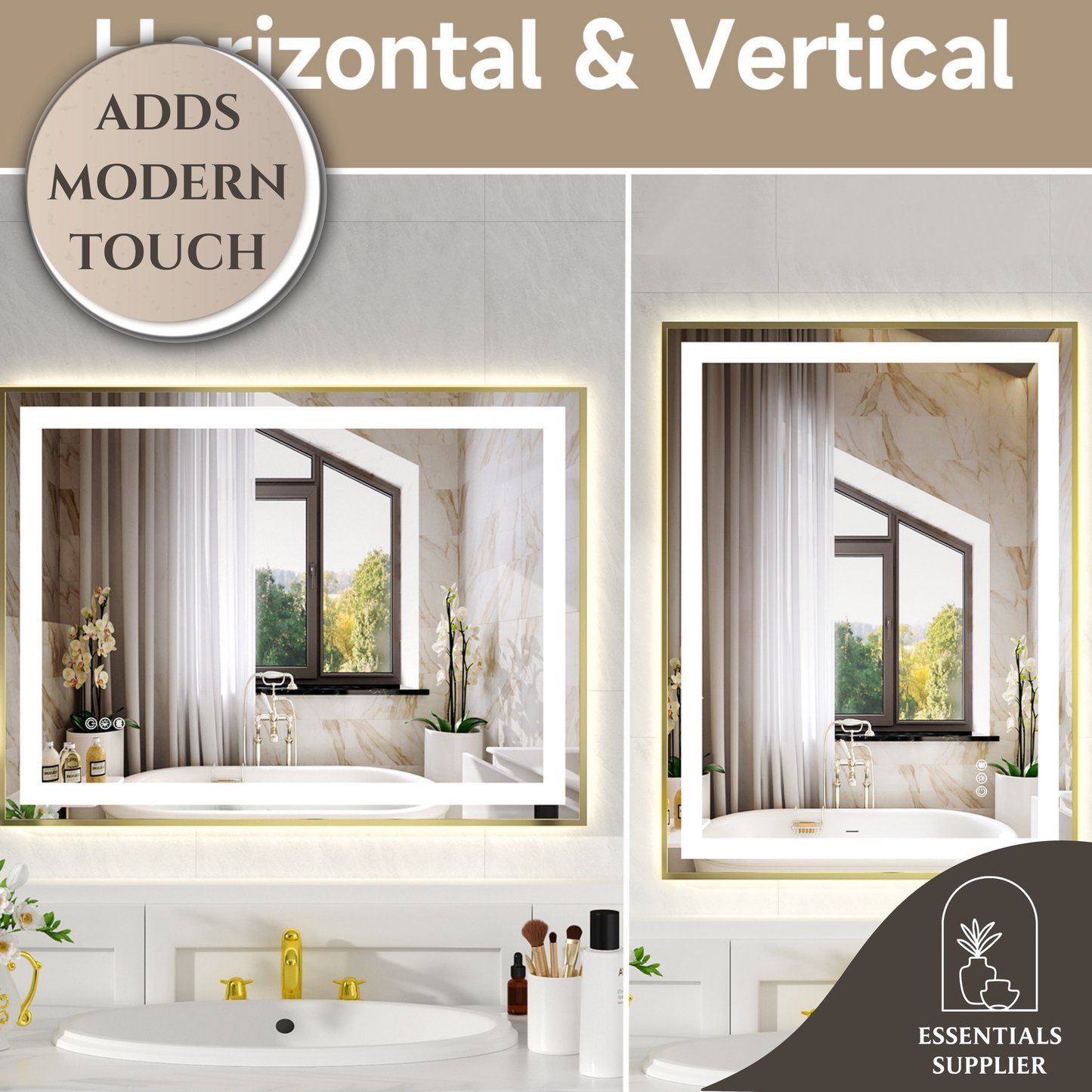 24x32" Gold Framed LED Mirror with Dual Front & Back Light Strips