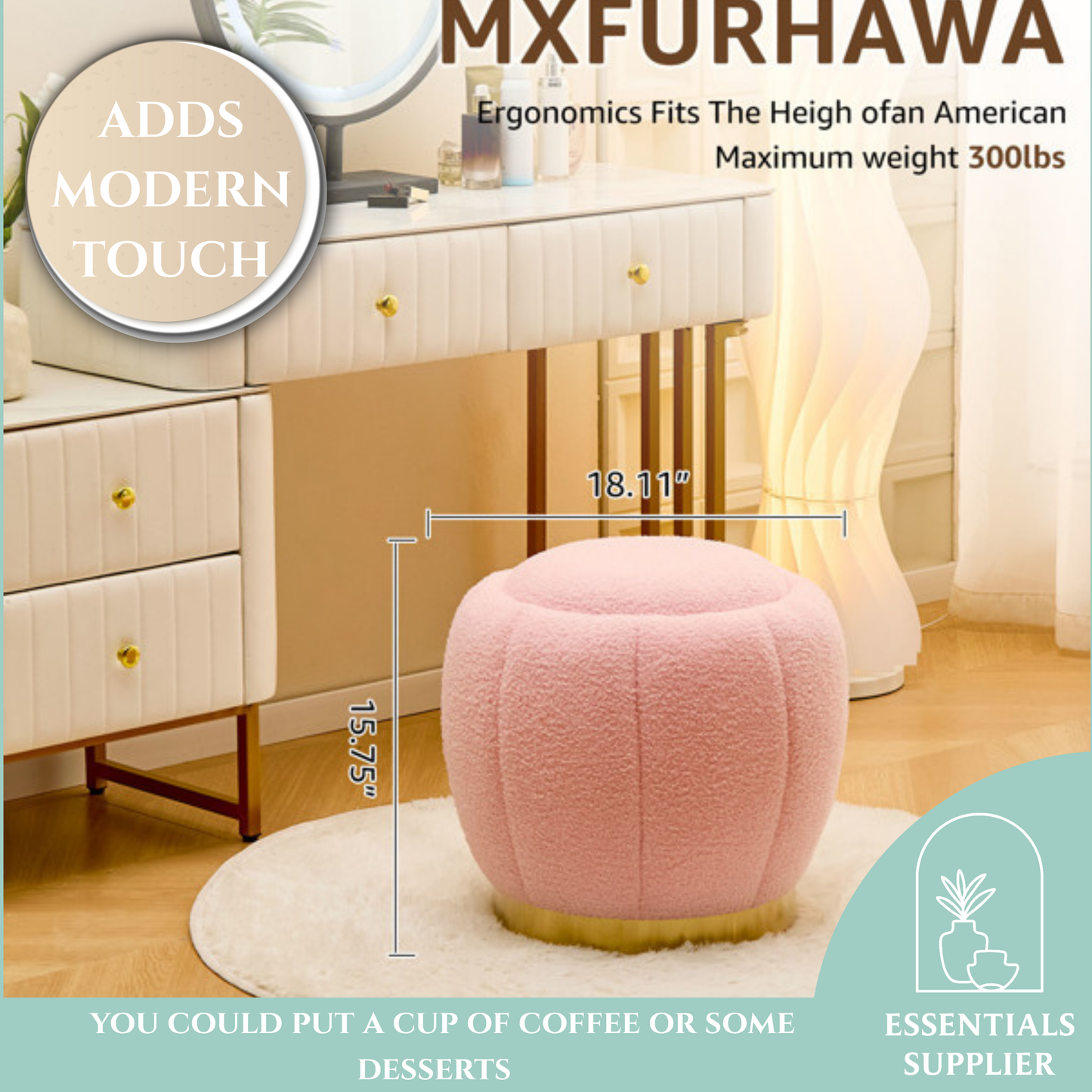 Storage Ottoman Footrest with Soft Seat, Velvet Stool Accent, Pink