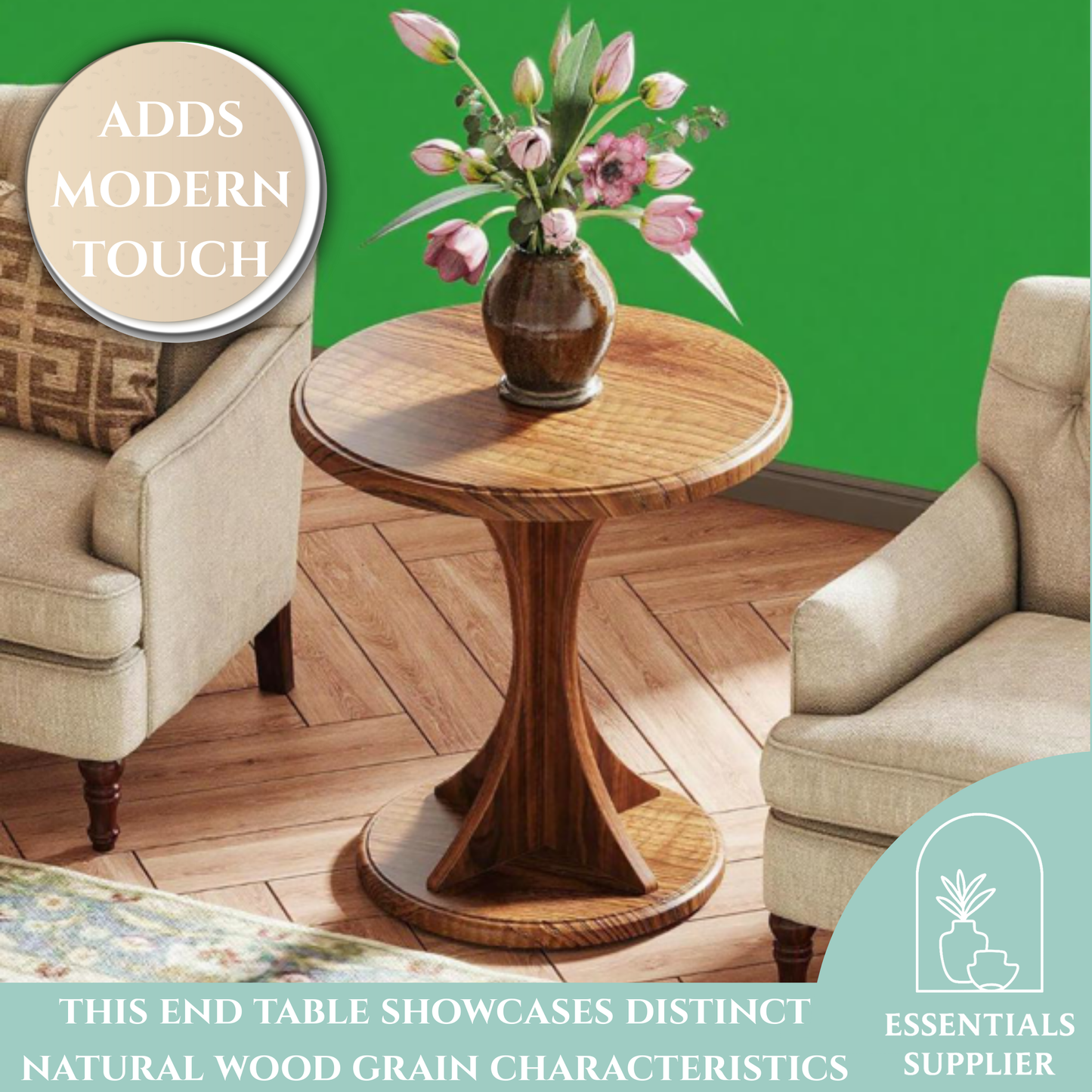 Rustic Round Wood Coffee Table with Hourglass Pedestal – Compact Vintage End Table