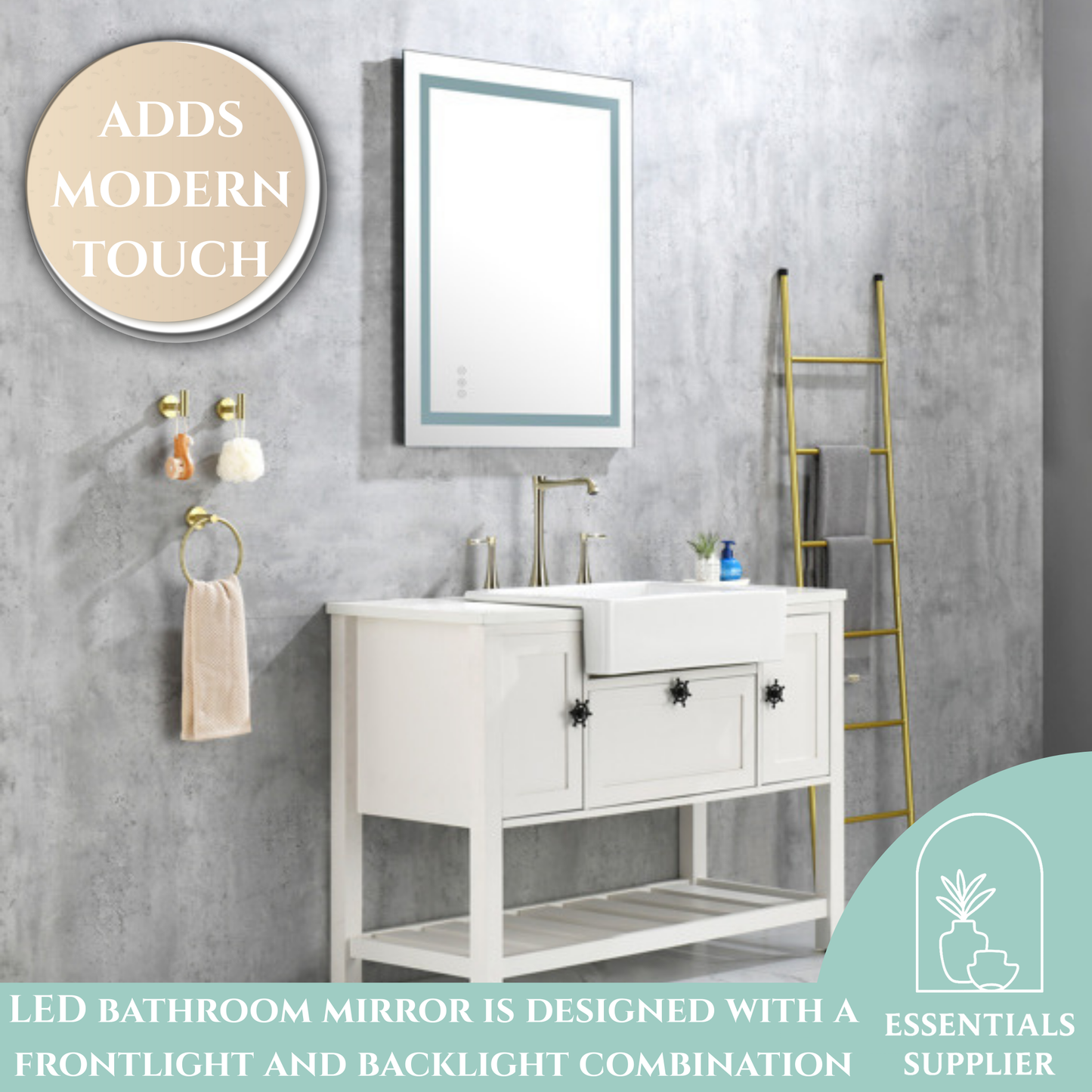 40x30" LED Bathroom Mirror with Frontlit & Backlit, Anti-Fog, Dimmable, 3 Colors