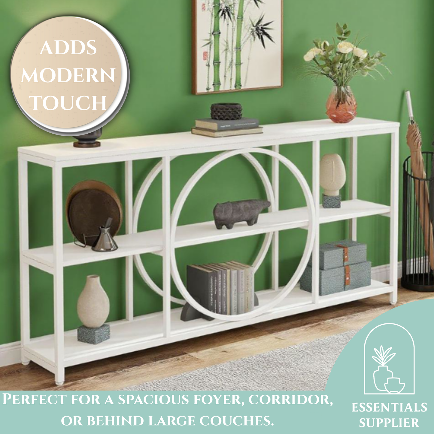 63" Retro Wavy Edge Console Table – Modern Entryway Sofa Table with Storage