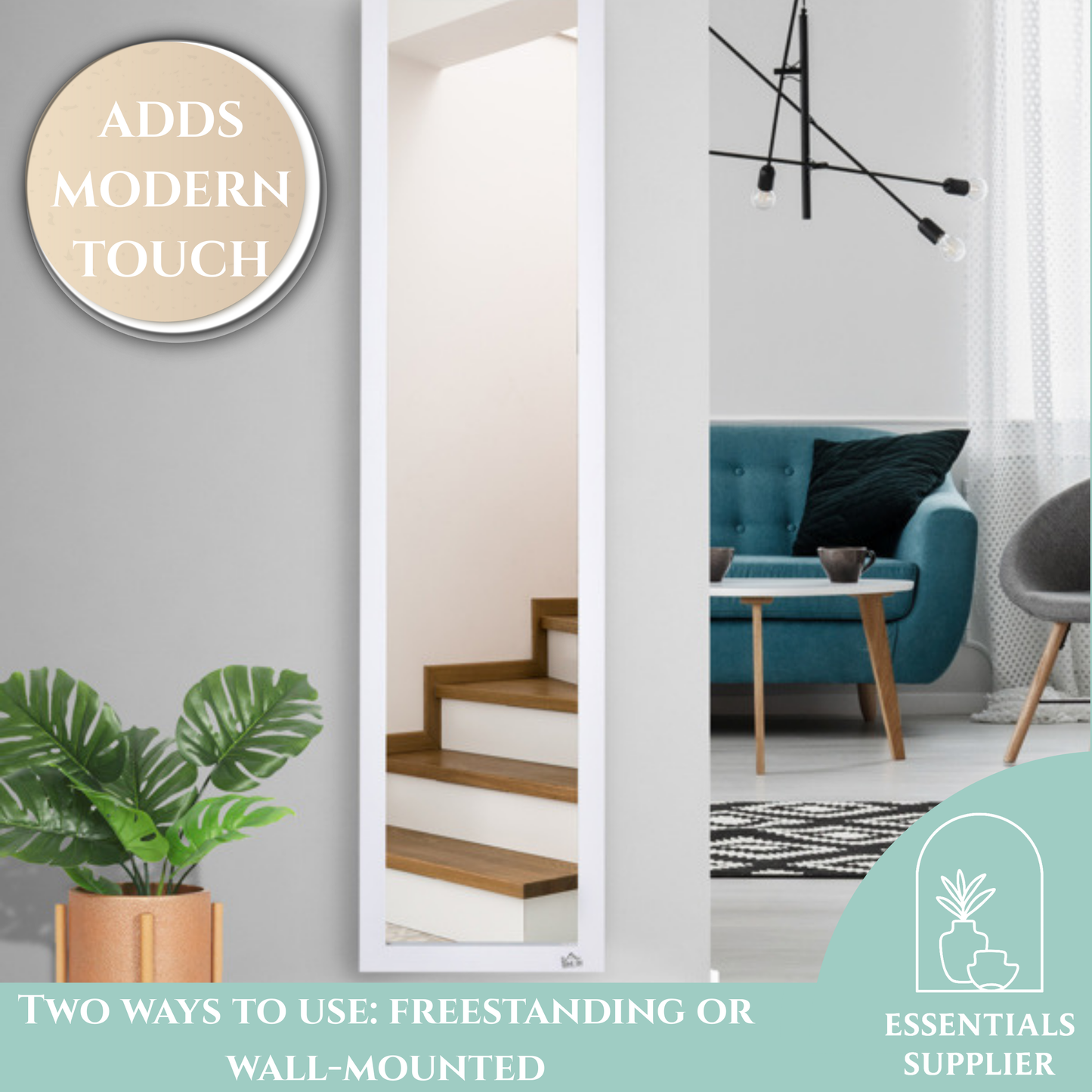 White Freestanding or Wall-Mounted Dressing Mirror – Modern & Space-Saving